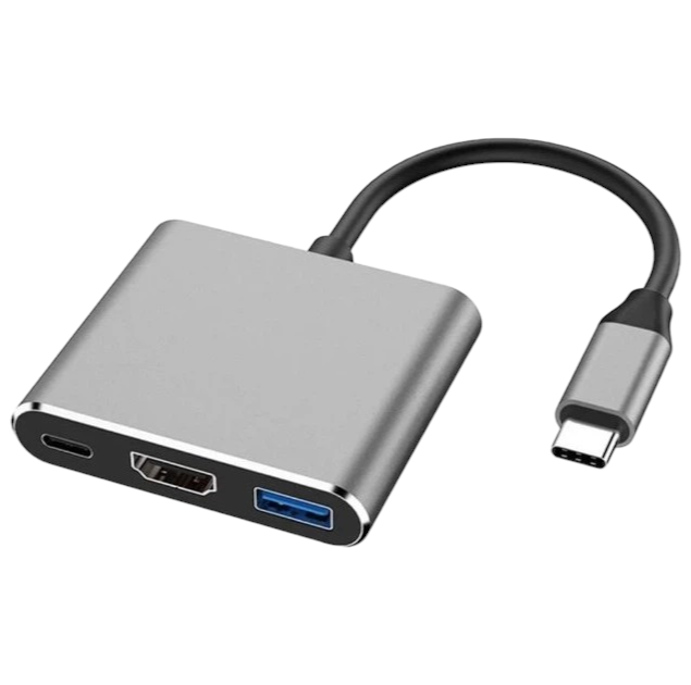 Адаптер переходник USB Type-C 3в1 HDTV HDMI USB 3.0 Type-C PD Silver