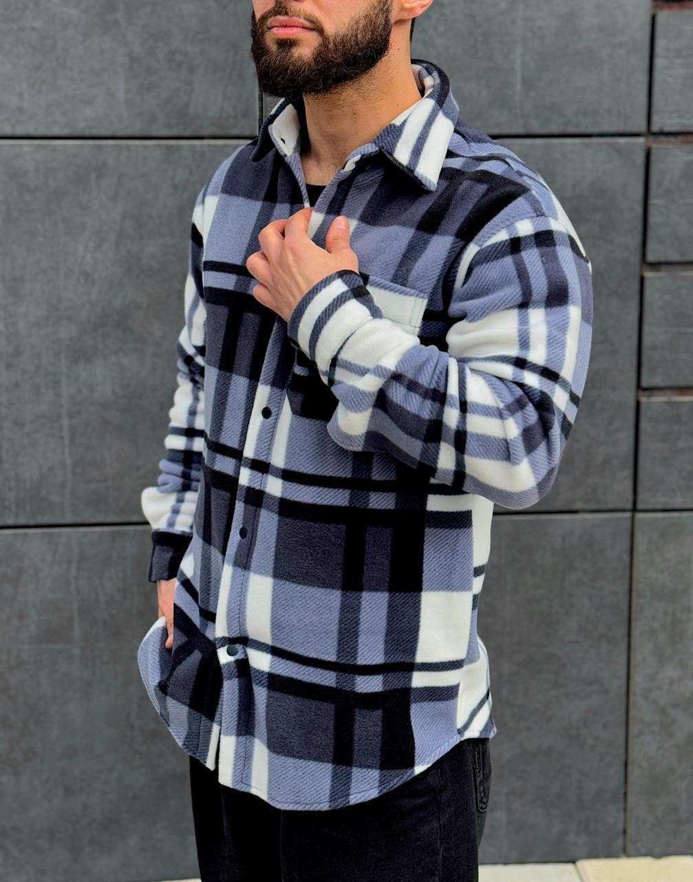 Рубашка мужская весенне-осенняя флисовая L Бело-синий (G0016/2/3) Рубашка мужская весенне-осенняя флисовая L Бело-синий (G0016/2/3)