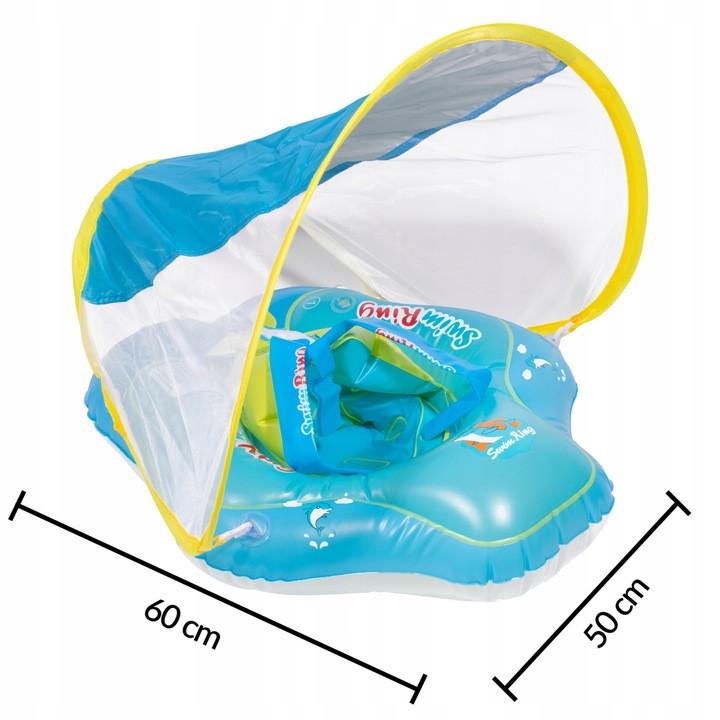 Круг надувной для плавания SwimRing с понтоном для детей с тентом Голубой (2633874444) - фото 6