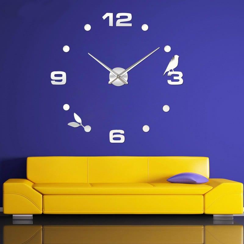 Часы настенные 3D Timelike Птичка 100 см Серебристый