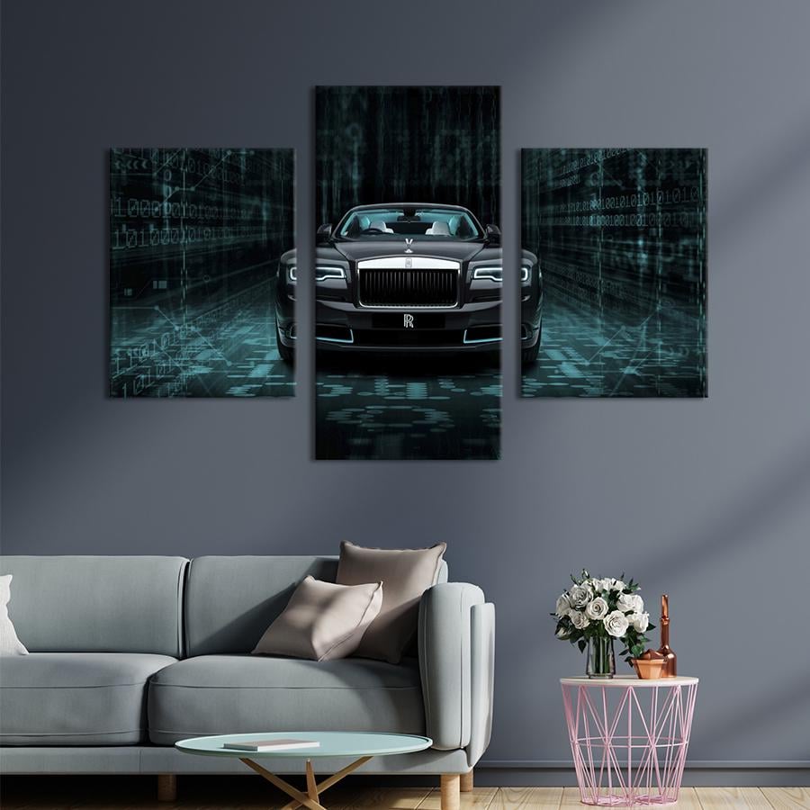 Картина на холсте триптих Статусный автомобиль Rolls-Royce Wraith 66x40 см (1395-32)