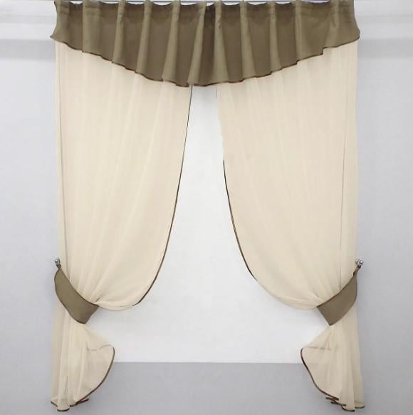 Занавеска с ламбрекеном на кухню шифон/жаккард 270х170 см Бежевый/Темно-бежевый (085к) Занавеска с ламбрекеном на кухню шифон/жаккард 270х170 см Бежевый/Темно-бежевый (085к)