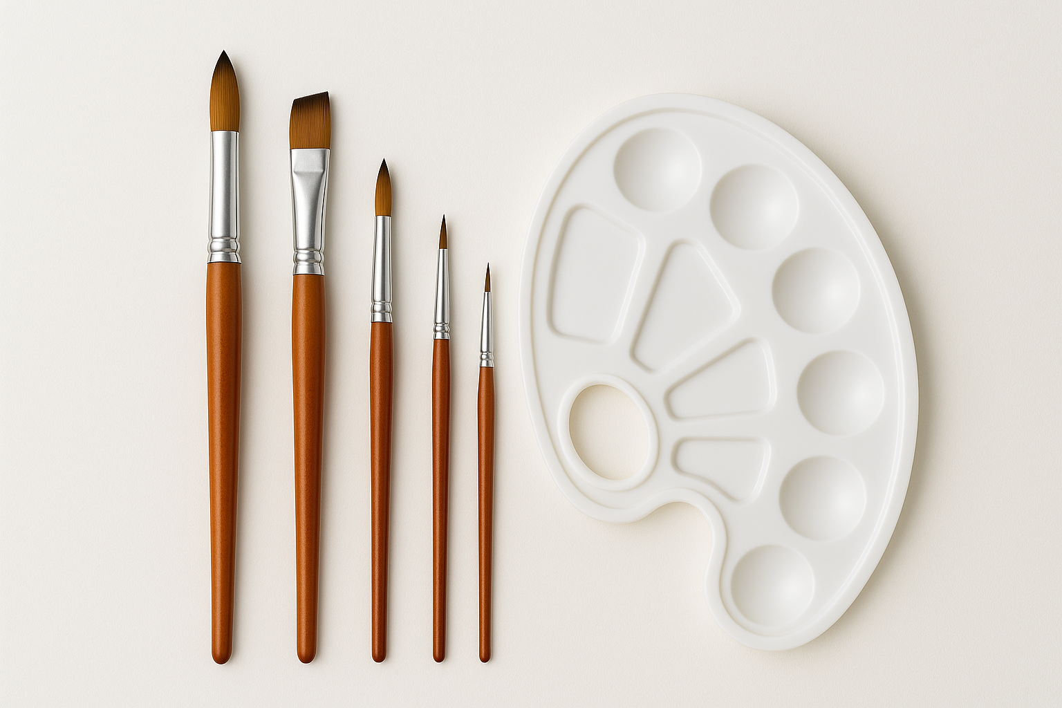 Набір пензлів для малювання з палітрою для фарби 5 шт. (SD-15)