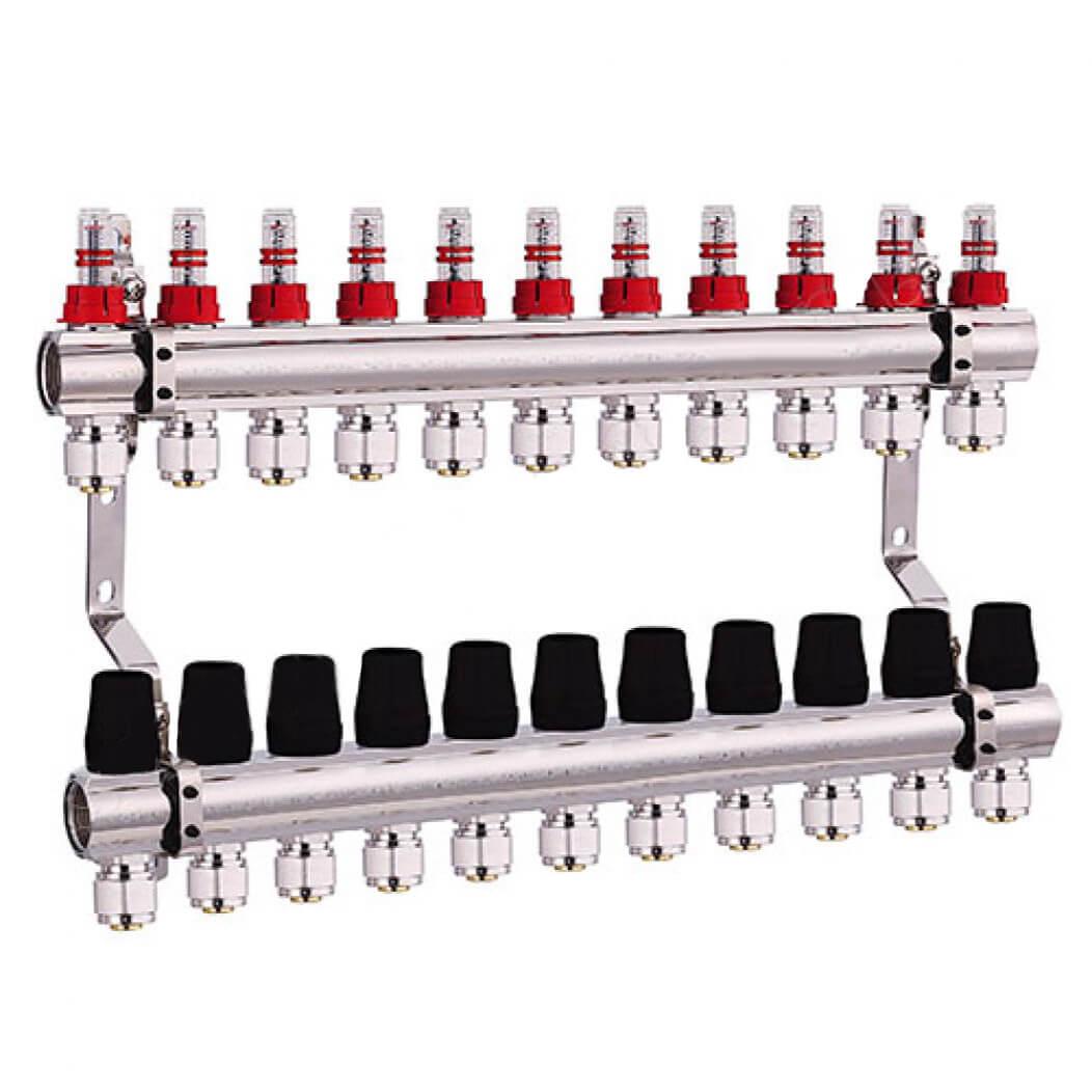Коллектор для теплого пола DJOUL 1x3/4 на 11 контура с расходомерами евроконус (DJ2016211A) - фото 1 Коллектор для теплого пола DJOUL 1x3/4 на 11 контура с расходомерами евроконус (DJ2016211A) - фото 1