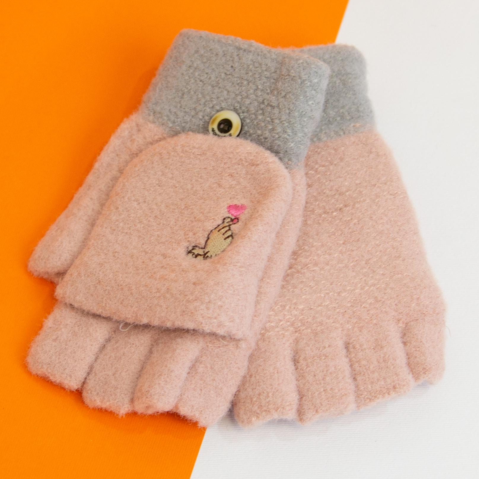 Перчатки детские зимние для девочек на 7 - 8 - 9 - 10 лет Пудровый (20-25-3)