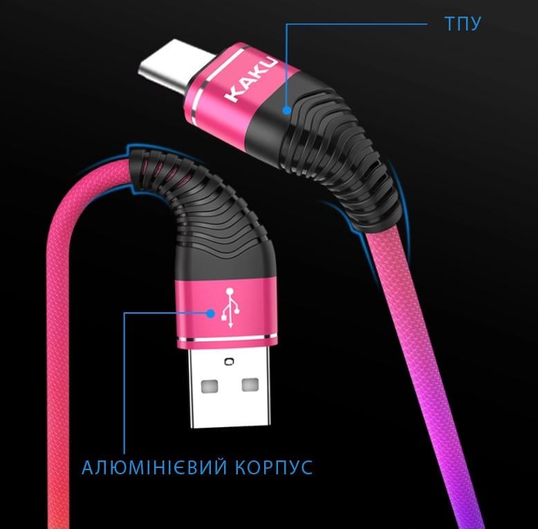 USB кабель Kaku KSC-109 microUSB 3.2A 1.2 м Rainbow (1079245436) - фото 4