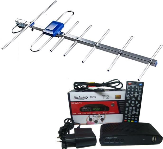 Тюнер SatCom T505 Internet с фунциями медиаплеера и IPTV/WebTV/антенна внешняя Т2 Eurosky Favorit с усилителем 55