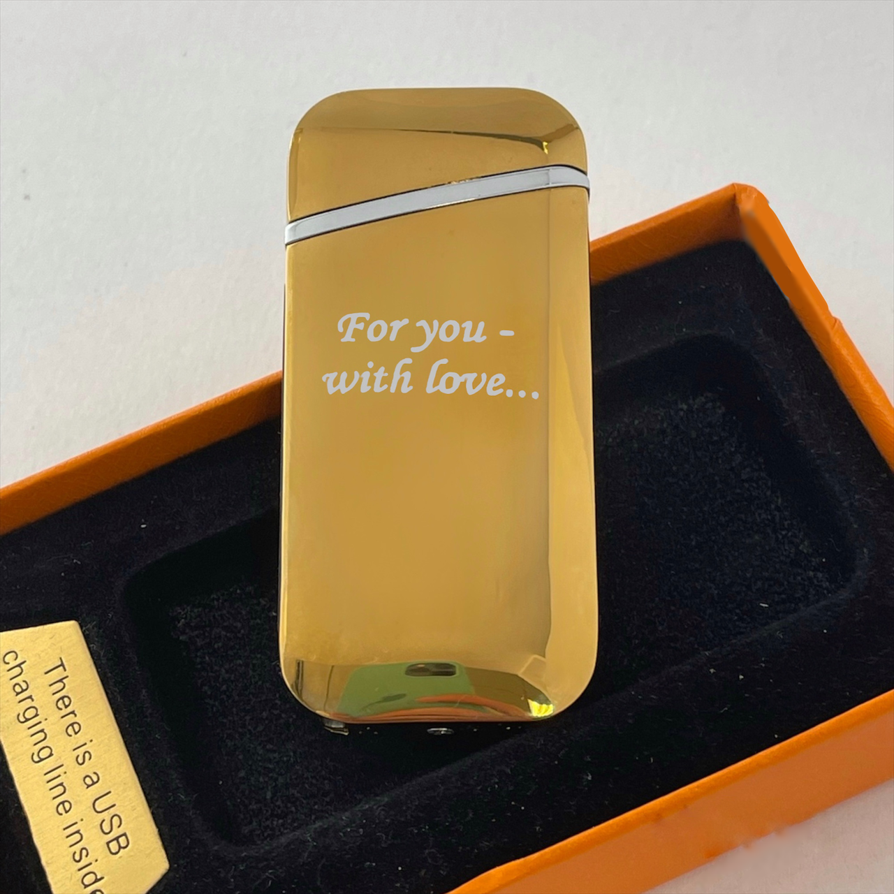 Зажигалка USB с дугами "Для тебе з любовʼю" Золотой (ДУГ23)