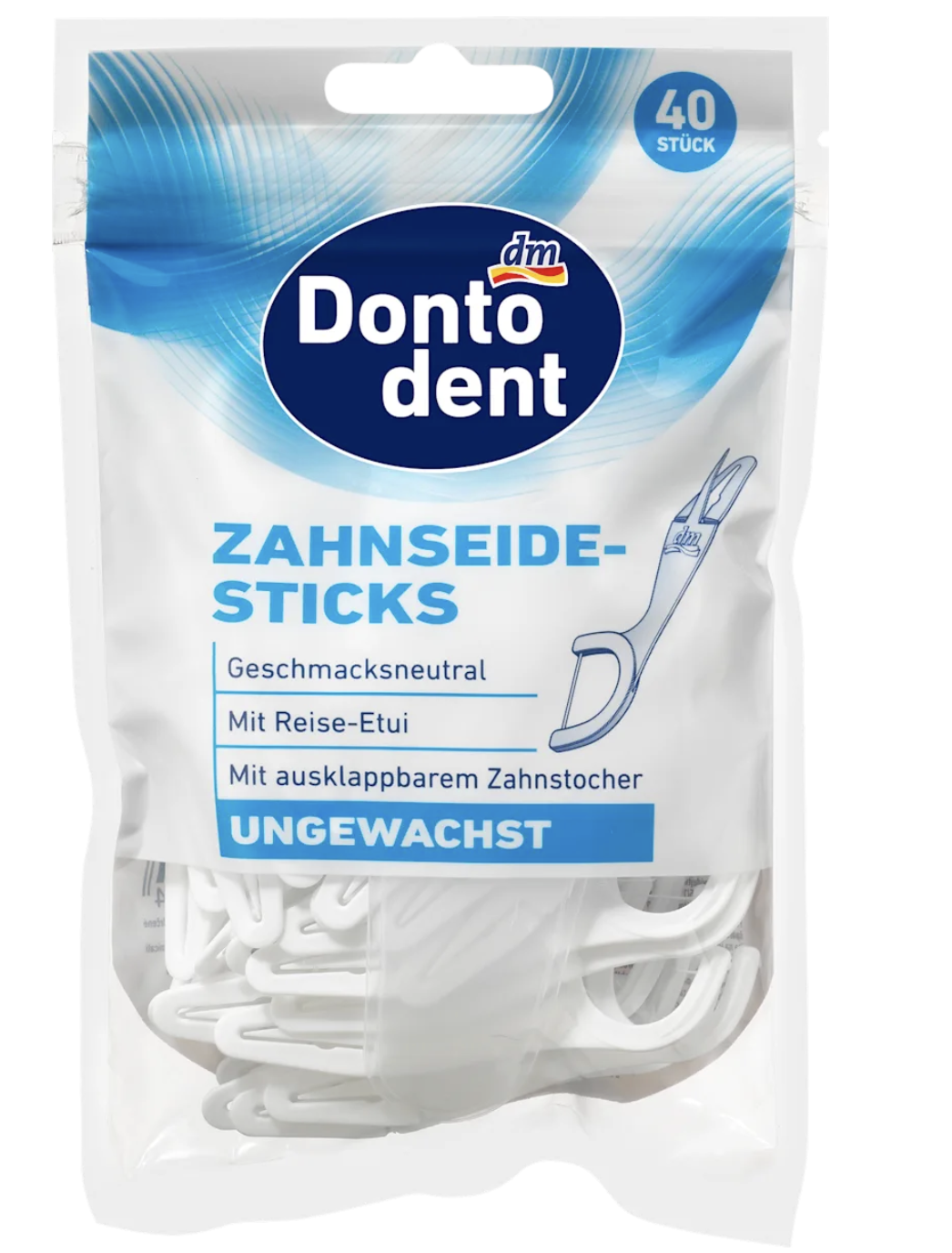 Зубні нитки-палички Dontodent з футляром 40 шт. (4066447705416)