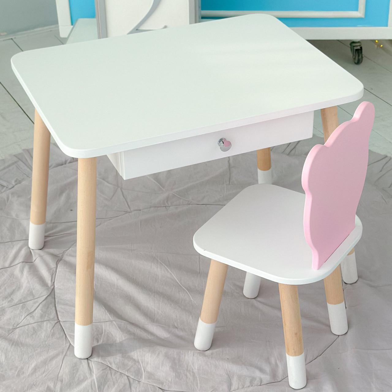 Детский столик и стульчик мишка с ящиком для карандашей и раскрасок Розово-белый (21441) Детский столик и стульчик мишка с ящиком для карандашей и раскрасок Розово-белый (21441)