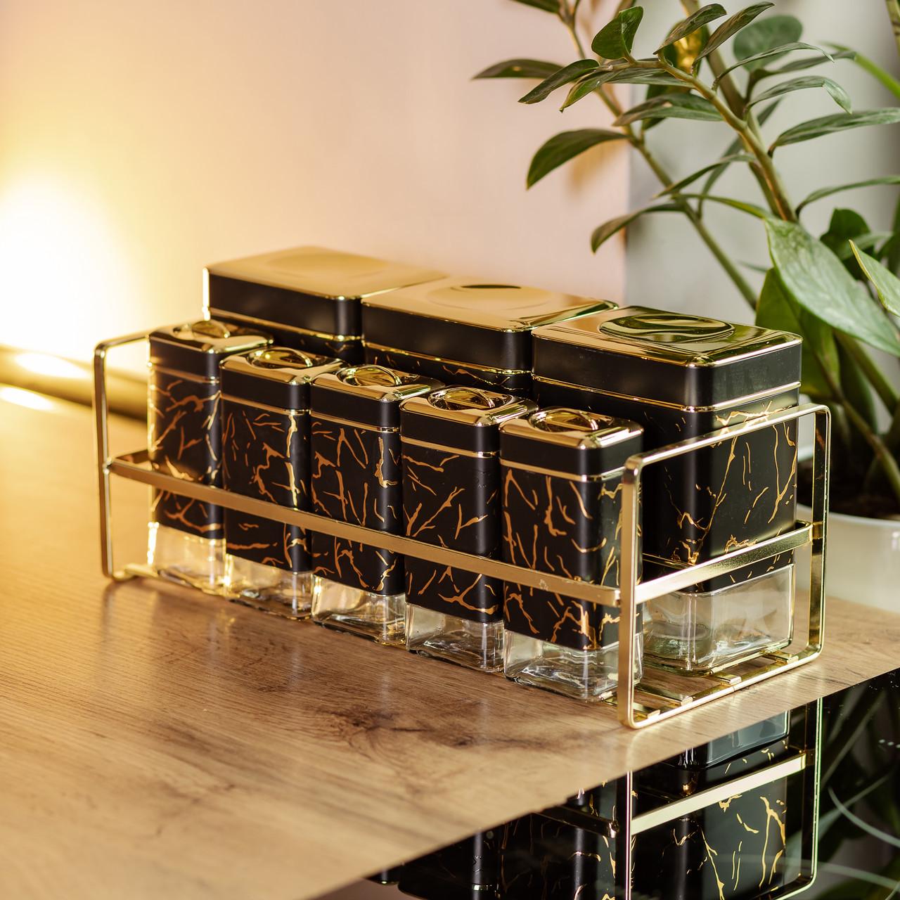 Набір для приправ та спецій на підставці з кришками 8 шт. Чорний (HP-1364) - фото 5 Набір для приправ та спецій на підставці з кришками 8 шт. Чорний (HP-1364) - фото 5