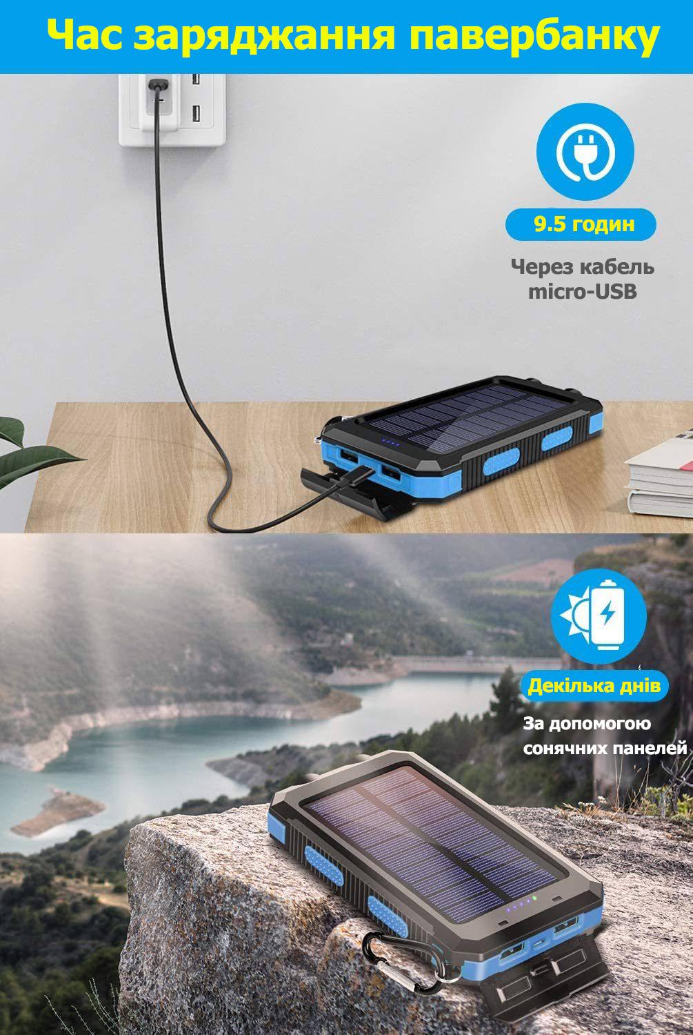 Павербанк Smart Martec 2xUSB на сонячній батареї/ліхтарик 20000 mAh (Power20000Sun) - фото 7