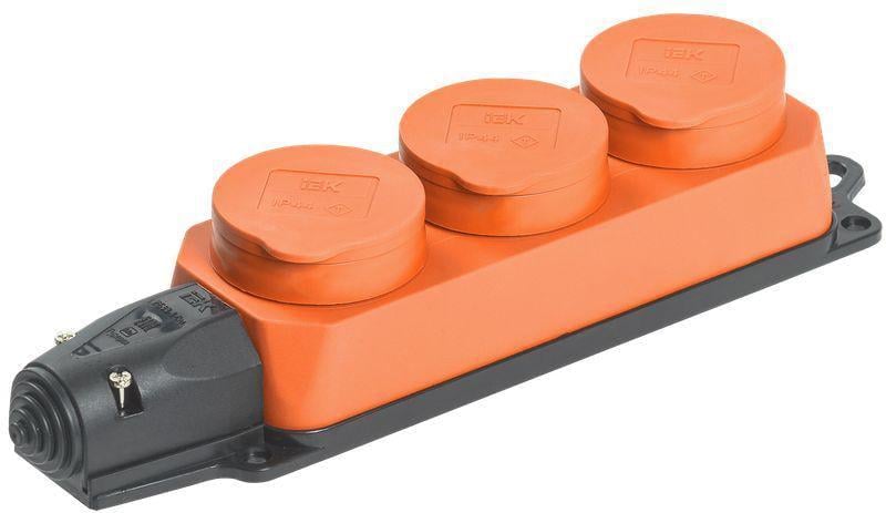 Колодка OMEGA УЕК 16A IP44 РБ33-1-0м 3 гнізда із захисними кришками каучукова Помаранчевий (PKR61-016-2-K09)