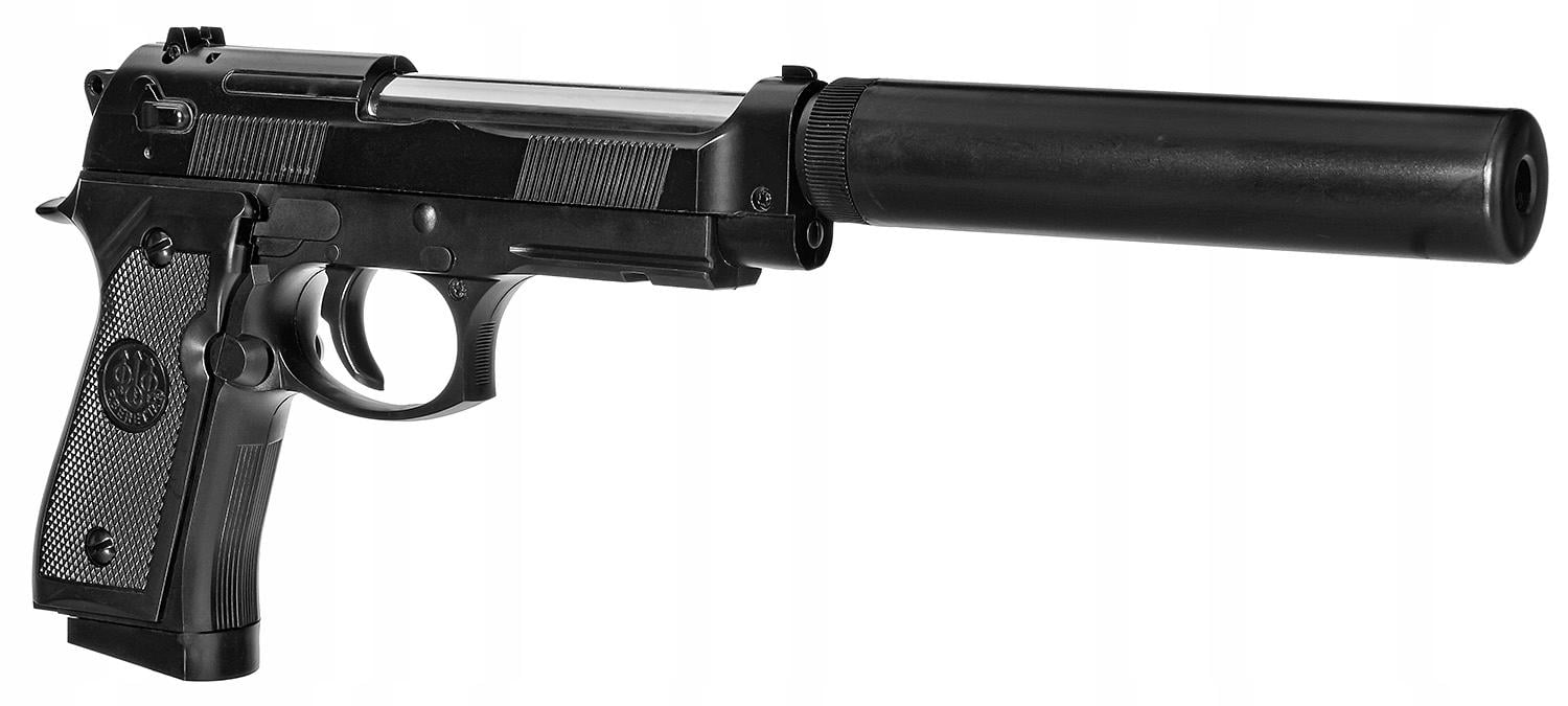 Детский пистолет металлический Beretta на шариках С 19+ с глушителем