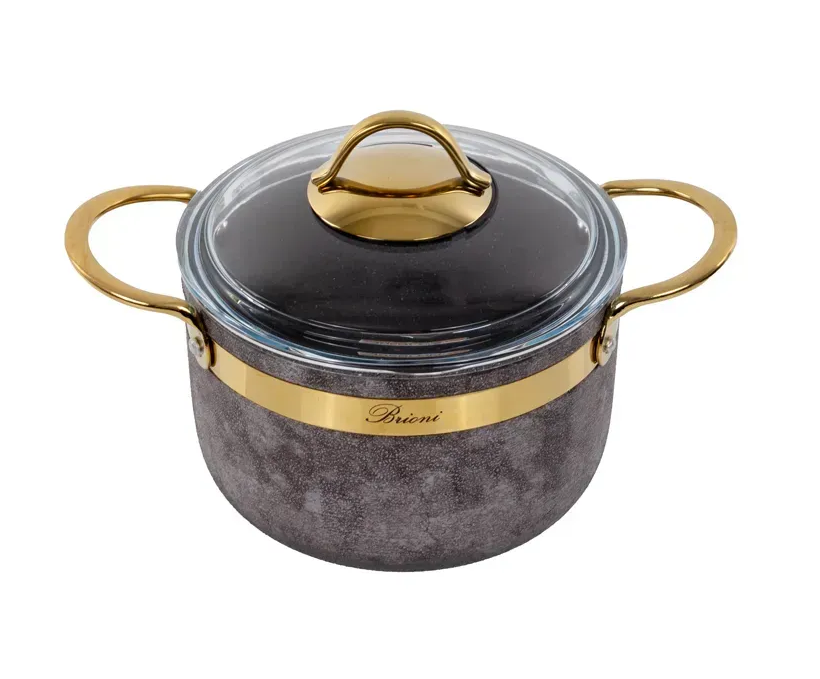 Кастрюля антипригарная Brioni Royal Stone Sandstone Gold 18 см 2,5 л - фото 1 Кастрюля антипригарная Brioni Royal Stone Sandstone Gold 18 см 2,5 л - фото 1