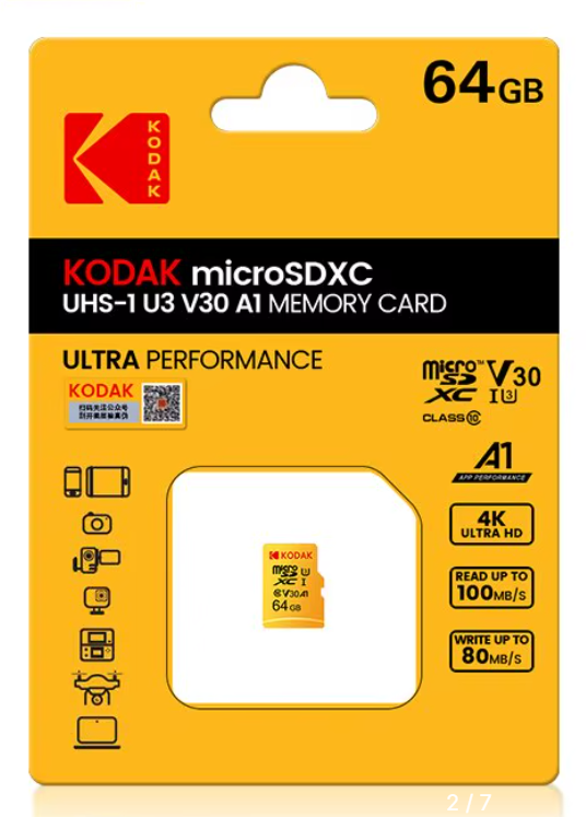 Карта пам'яті Kodak MicroSD 64Gb U3 A1 class 10 V 30