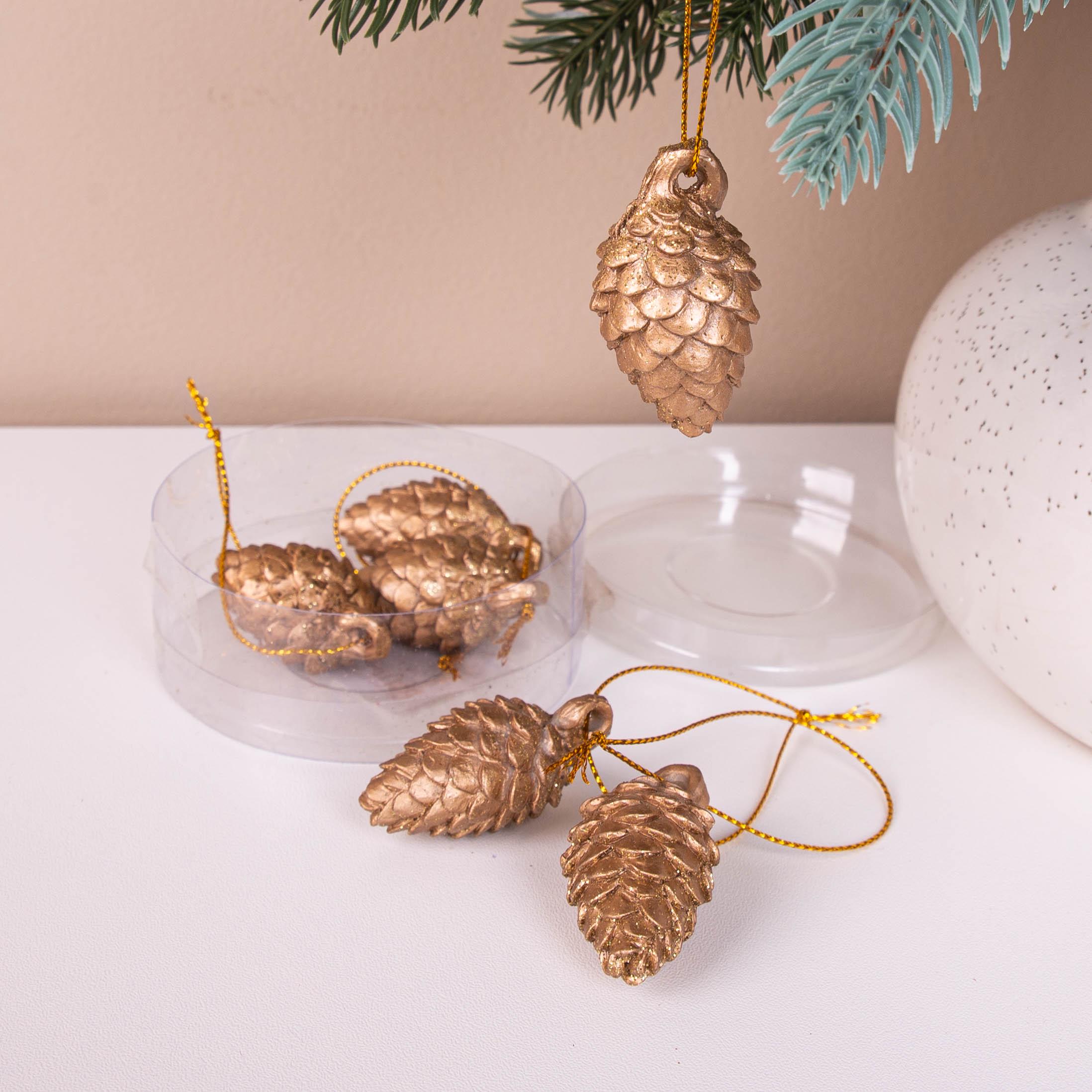 Набор подвесок Шишки 4 см 6 шт. Золотой(1777-2)
