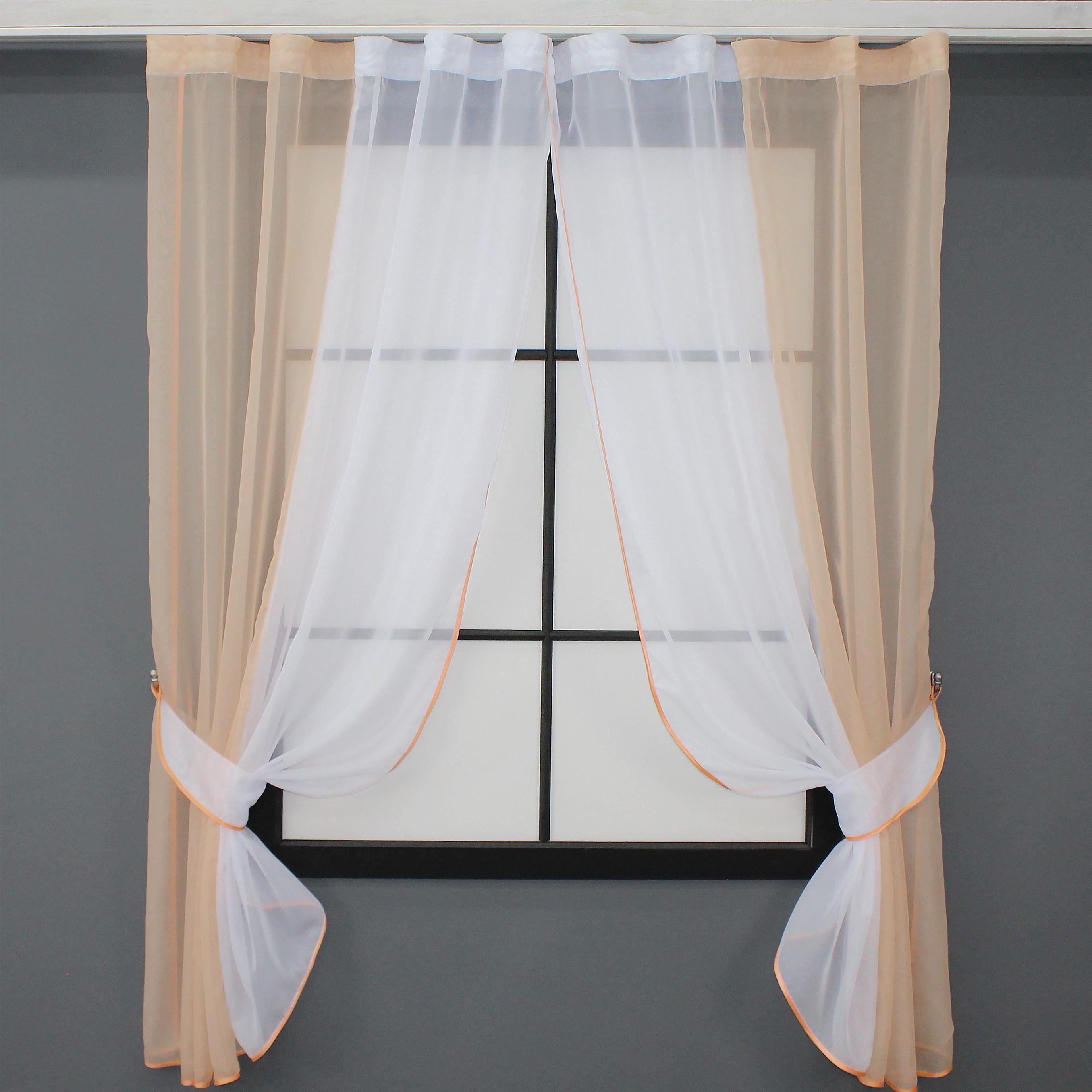 Шторы кухонные VR-Textil №017к комбинированные с подвязками 265х170 см Персиковый/Белый (50-006) Шторы кухонные VR-Textil №017к комбинированные с подвязками 265х170 см Персиковый/Белый (50-006)
