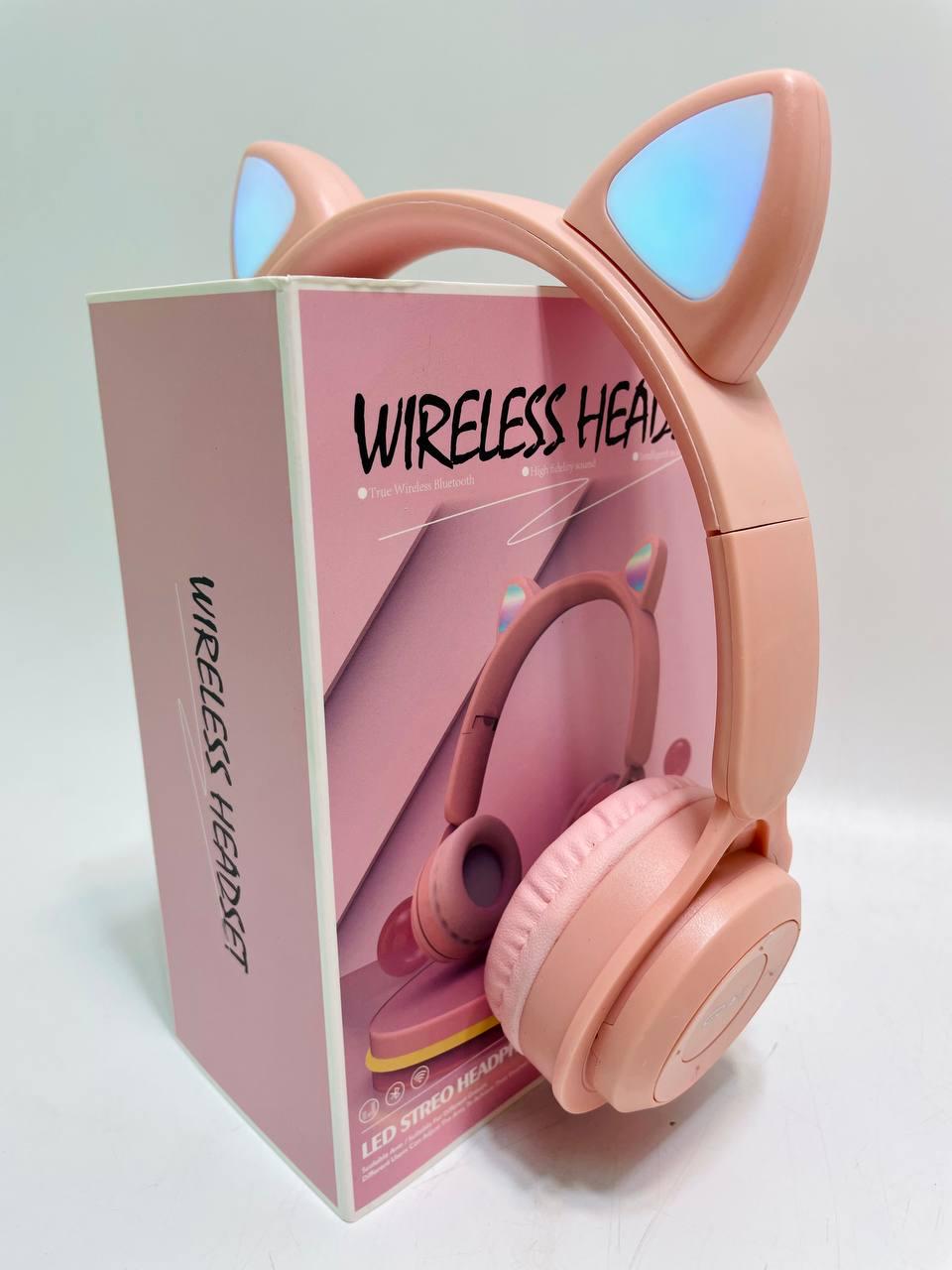 Наушники беспроводные подсветка Bluetooth USB провод микрофон радио слот для карты памяти в коробке Розовый Наушники беспроводные подсветка Bluetooth USB провод микрофон радио слот для карты памяти в коробке Розовый
