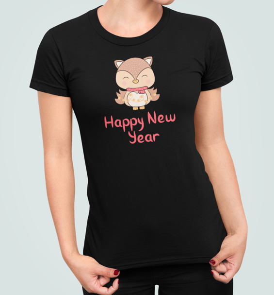 Футболка женская новогодняя Stedman с принтом Happy new year Лисичка XL Черный (НГ7.1-4)