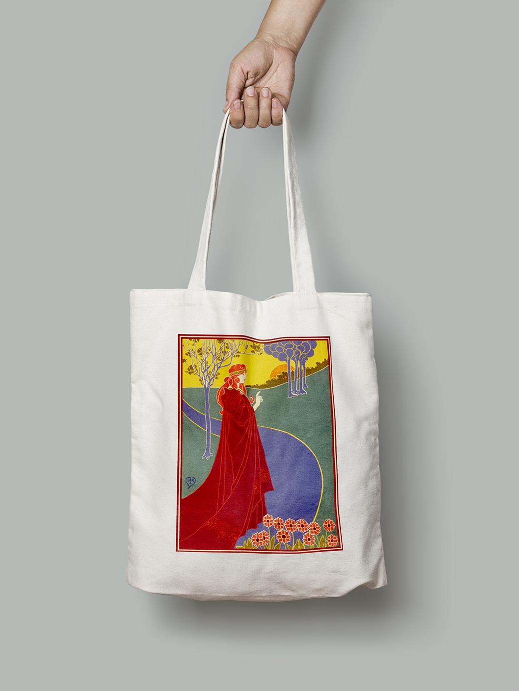 Эко-сумка Женщина в красном плаще на дороге шопер (fa02092_Bag)