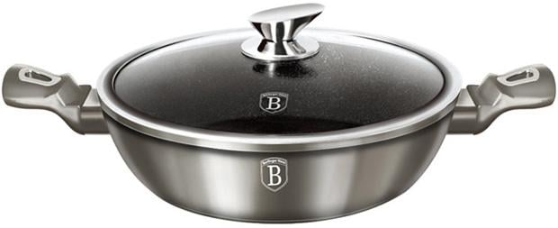 Сотейник Berlinger Haus Carbon Ø 32 см со стеклянной крышкой мраморное покрытие (BH-1242N)