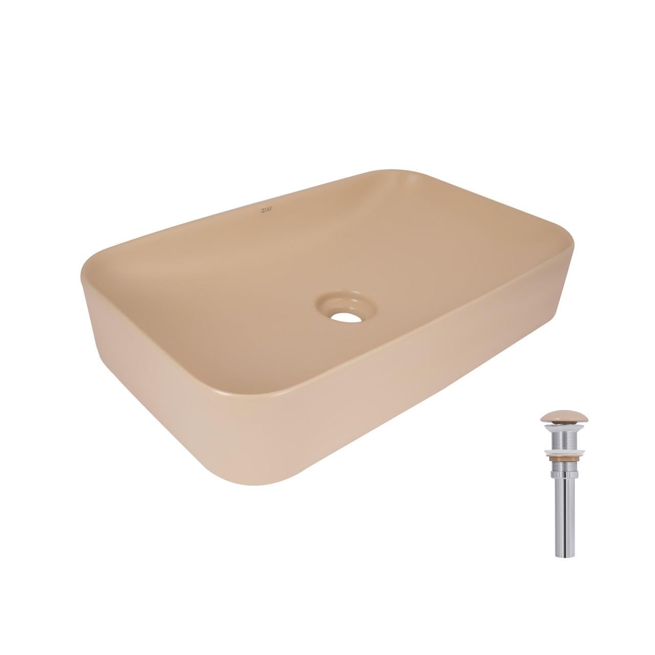 Раковина накладная Qtap Tern прямоугольная с донным клапаном 610x350x135 мм Beige (QTTER188SB49790)