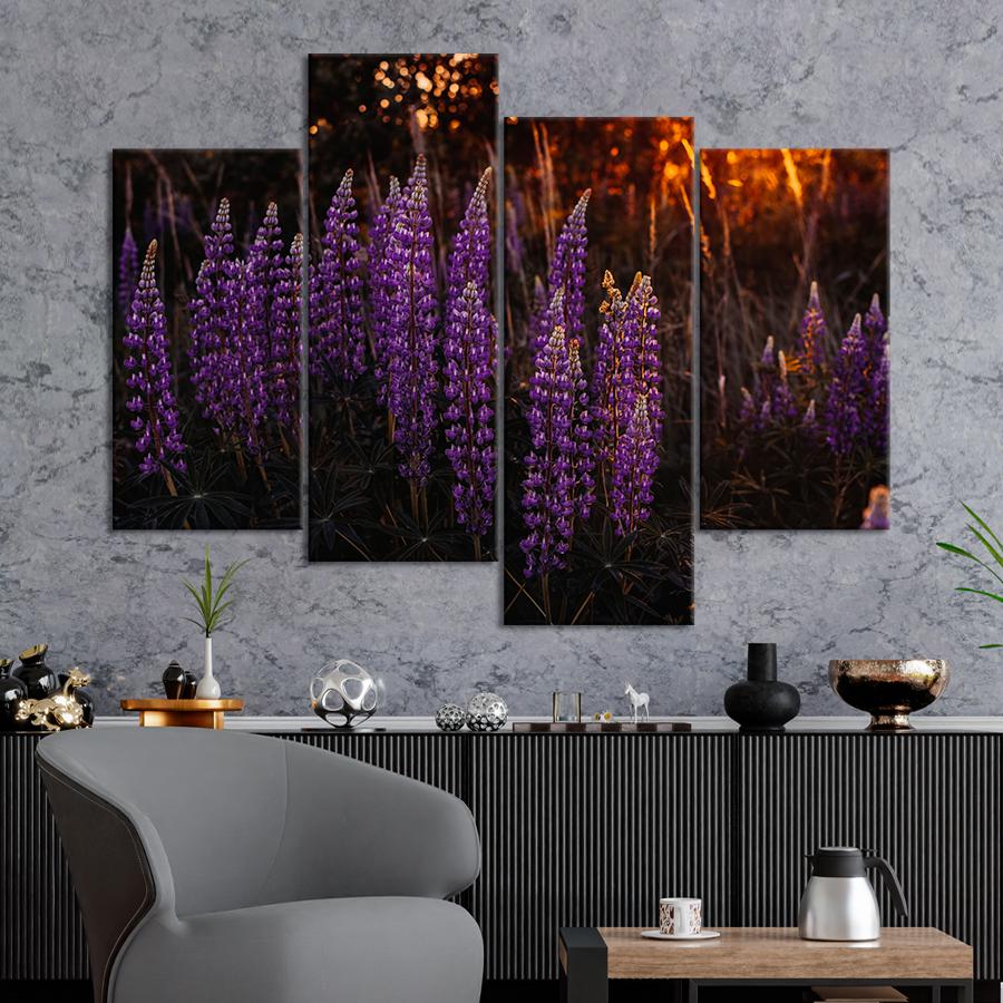 Картина цветы и растения Синие цветы на закате 149x106 см (A1006-4)
