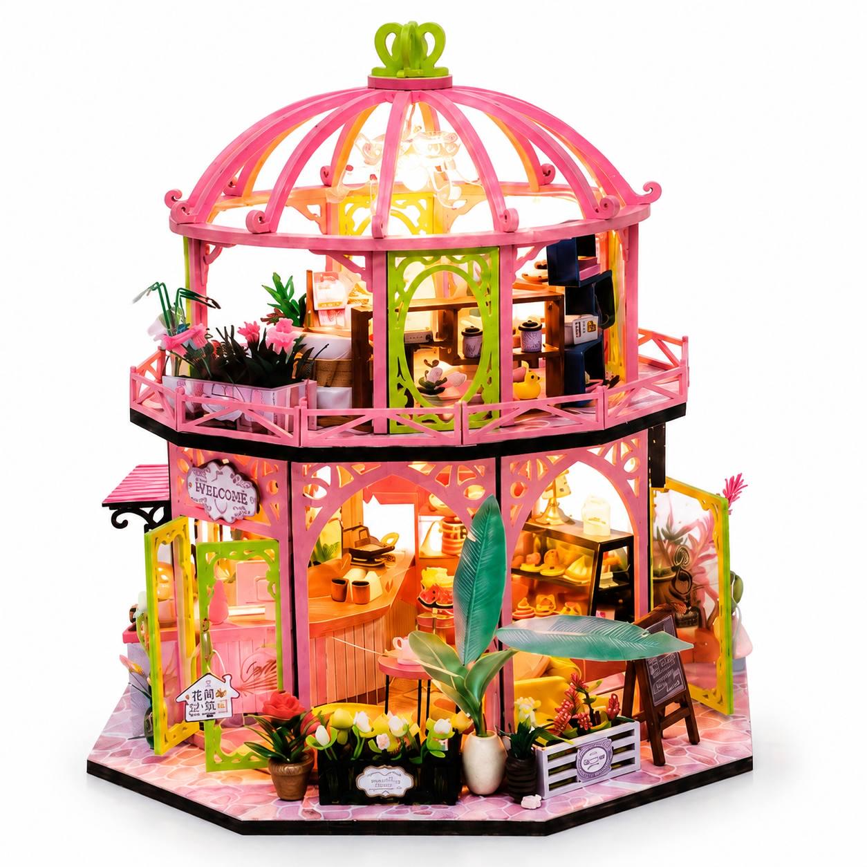 Конструктор румбокс DIY Cake & Coffee & Flowers Shop Миниатюрный домик с LED подсветкой (M1051)