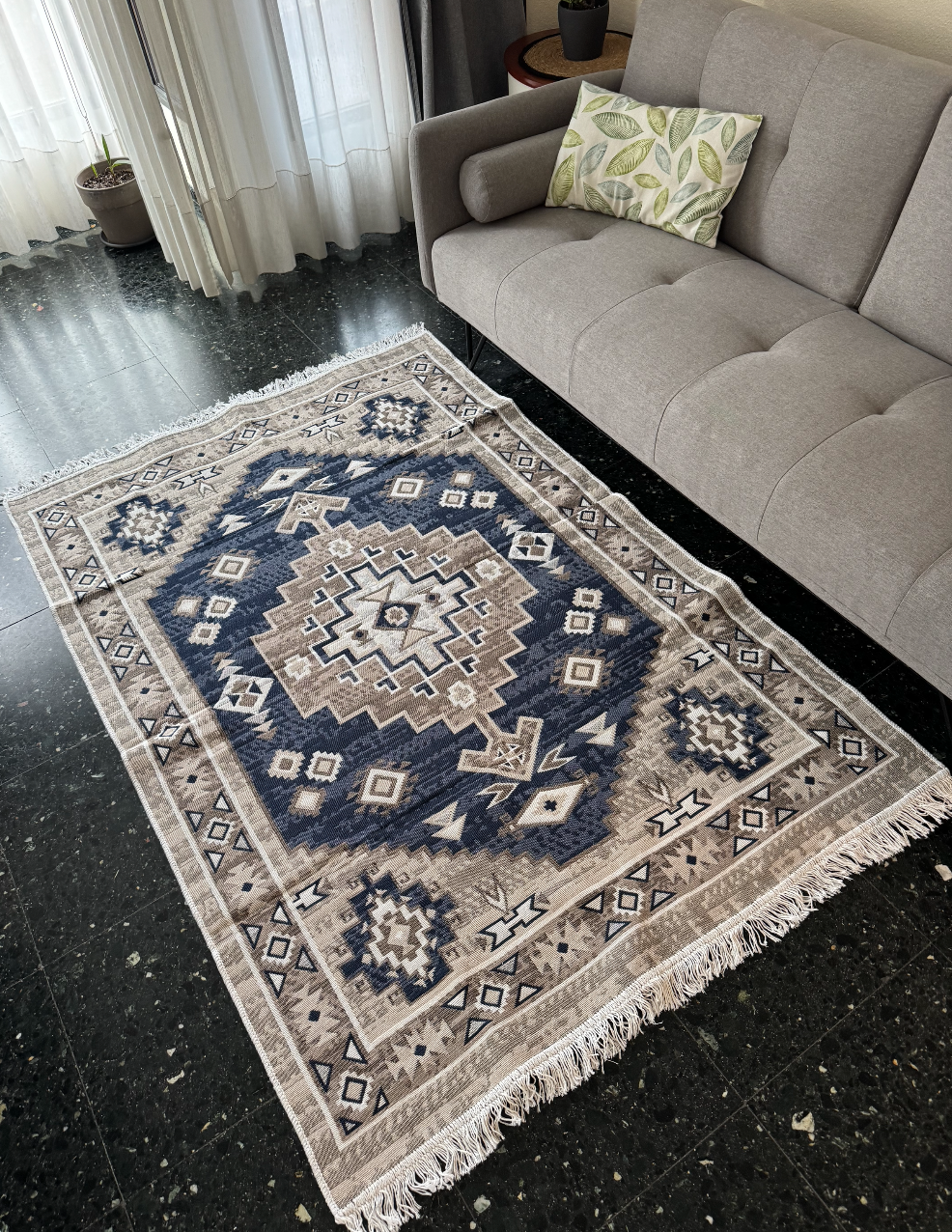 Ковер хлопковый плетеный двухсторонний Shana Arty 003 160х230 см Синий/Бежевый