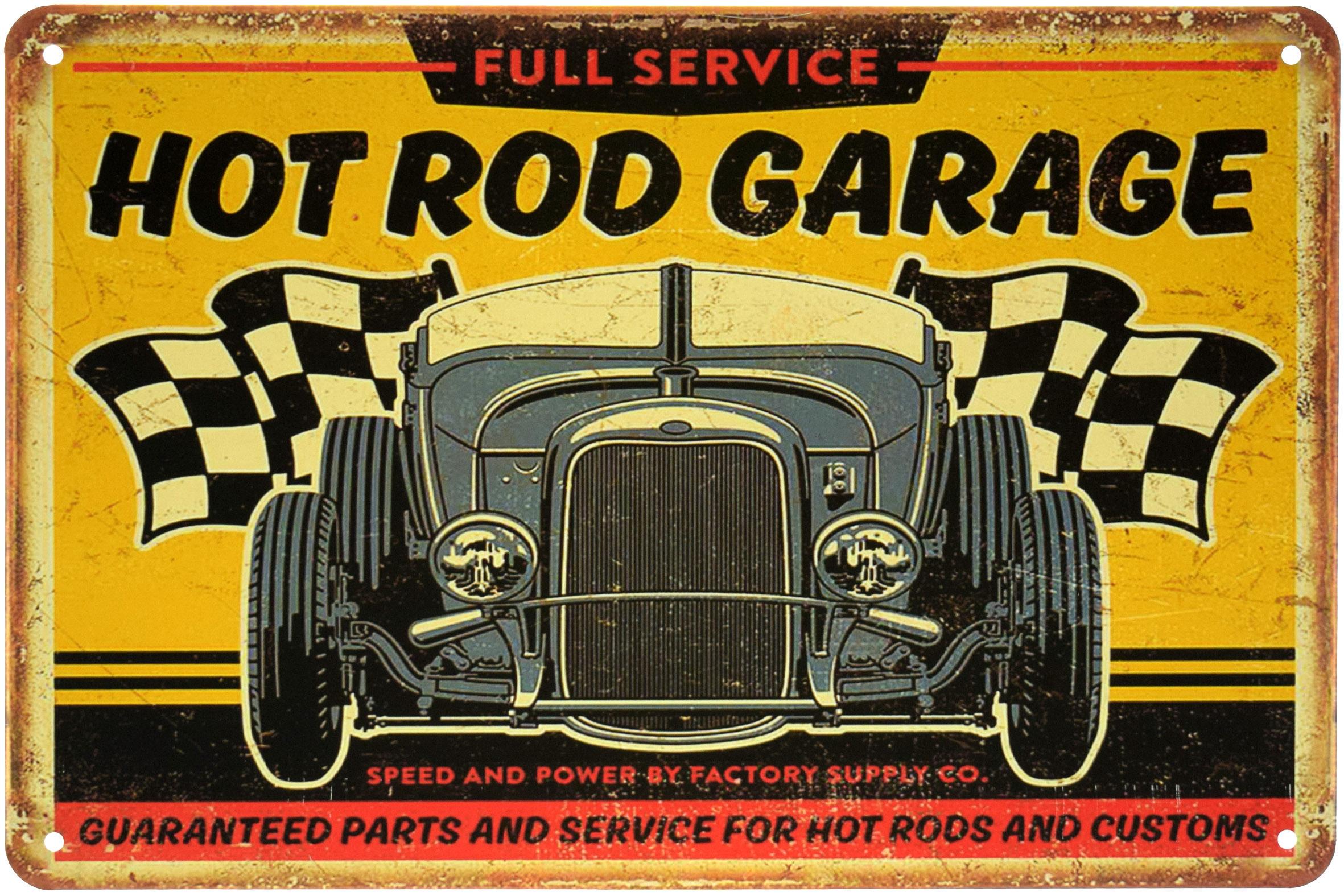 Табличка металлическая Hot Rod Garage 20x30 см