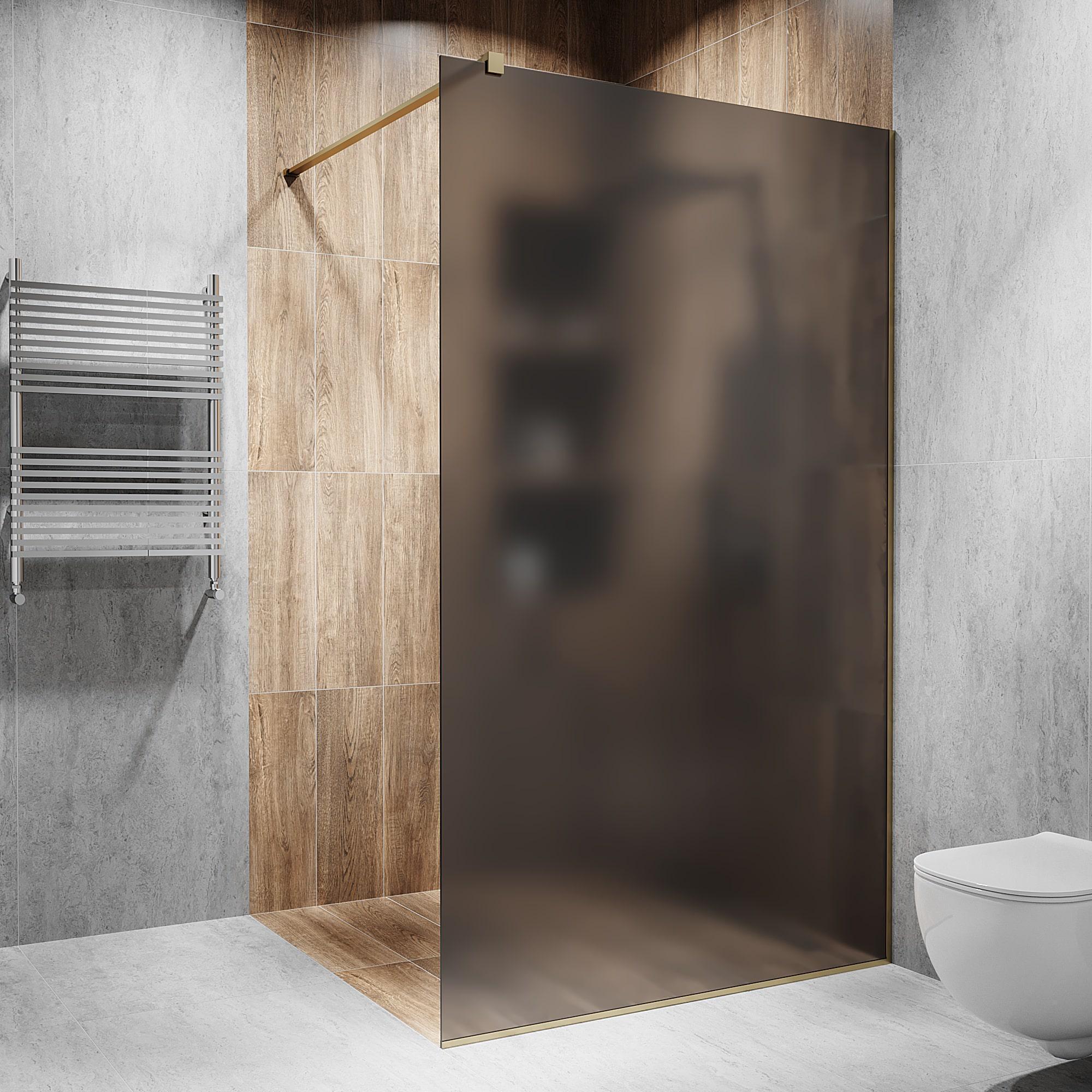 Перегородка скляна душова 2000х1100 мм скло графіт з фурнітурою бронзовою