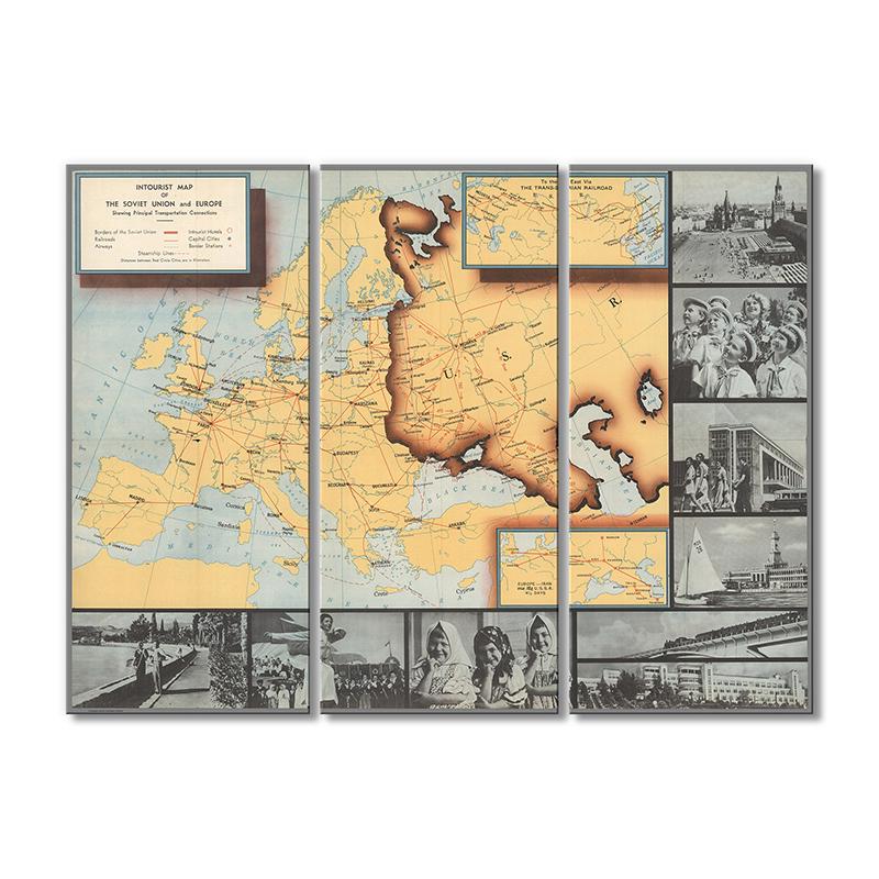 Винтажная карта Карта Интуриста 3 модуля 80x120 см