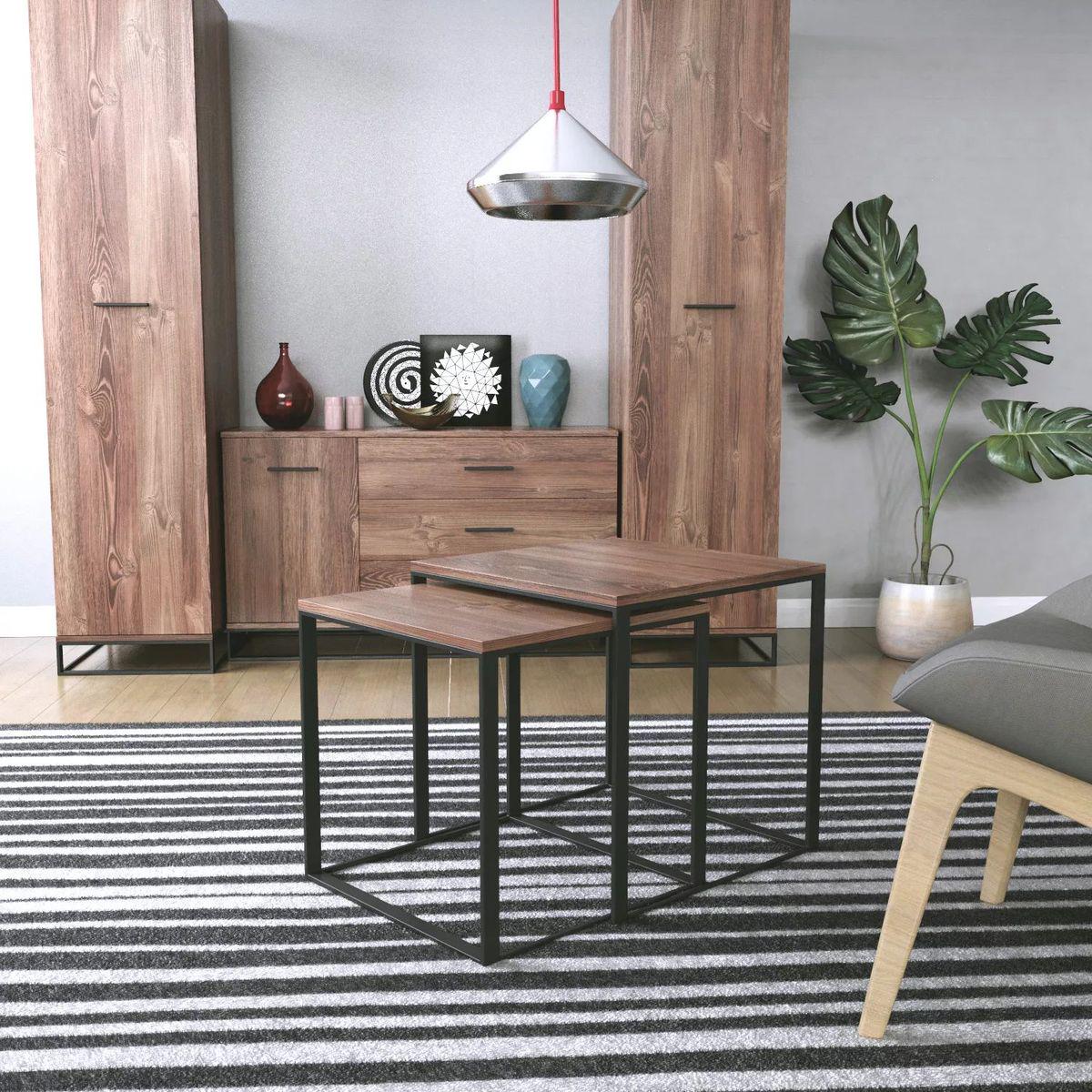 Комплект журнальных столиков в стиле лофт AiH Ascet 2 в 1 ламинированное ДСП/металлические ножки Дуб Барокко (AS14080000030)