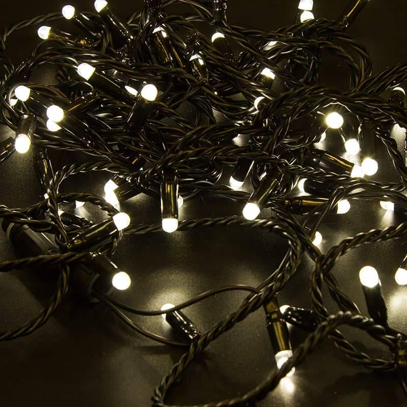 Гірлянда 200 LED Діод 20 м вилка що підлягає чорна ізоляція White Hot