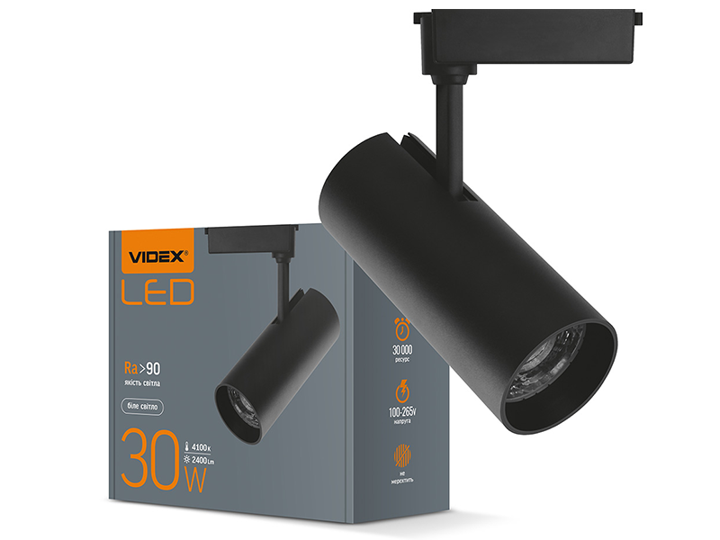 Світильник трековий Videx світлодіодний 30W 4100K Чорний (VL-TR04-304B) Світильник трековий Videx світлодіодний 30W 4100K Чорний (VL-TR04-304B)