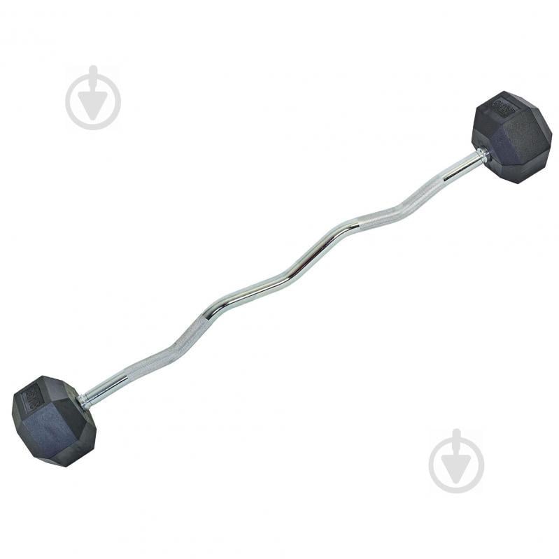 Штанга фиксированная изогнутая обрезиненная planeta-sport Rubber Hexagon Barbell 25кг TA-6231-25 l-95см