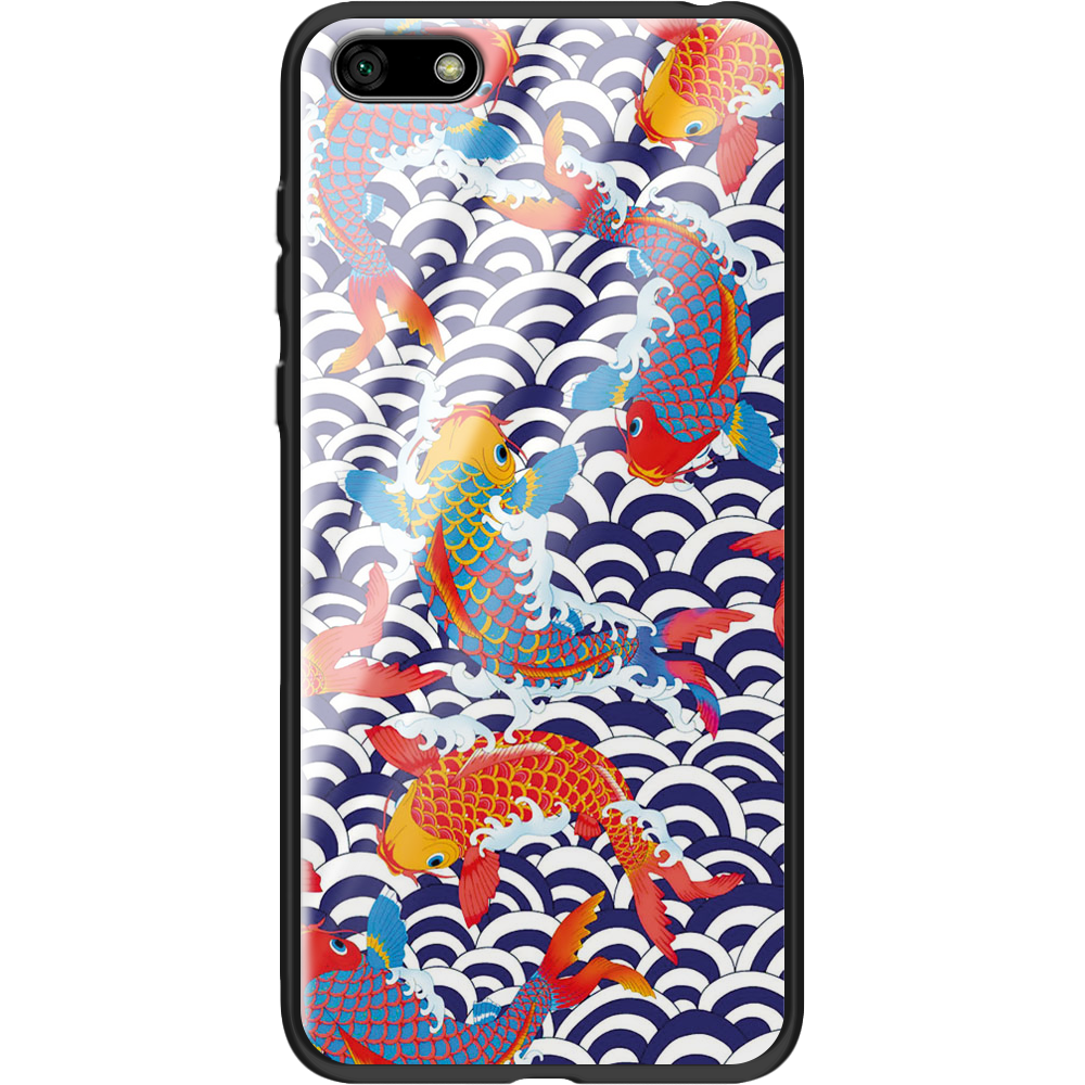 Чехол BoxFace Huawei Y5 2018 Koi Fish Черный силикон со стеклом (33370-up2477-37727)