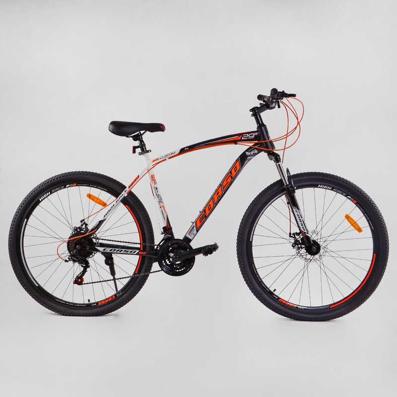 Велосипед спортивный Corso High Race Pro 29" скорость 21 стальная рама White/Orange (115657)
