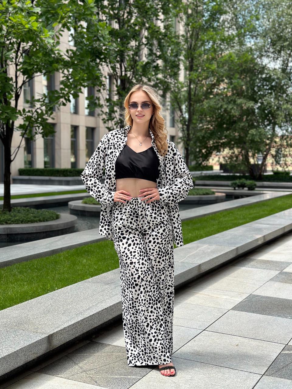 Костюм женский софт рубашка и брюки пятнистый узор 3XL Черно-белый (2656570184) - фото 6