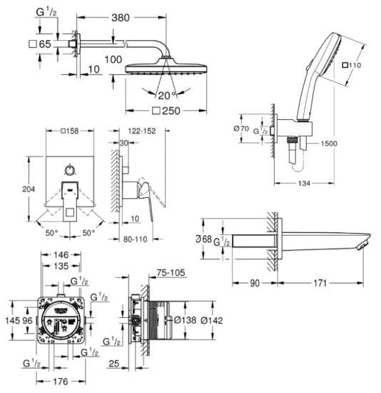 Душова система прихованого монтажу Grohe Eurocube з виливом (UA26417SC0L) - фото 10 Душова система прихованого монтажу Grohe Eurocube з виливом (UA26417SC0L) - фото 10