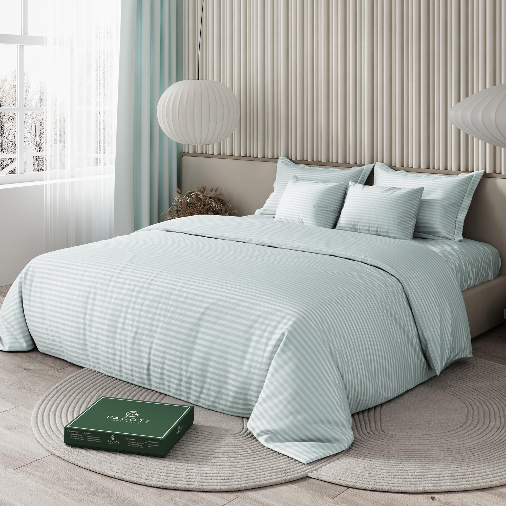 Комплект постільної білизни страйп-сатин PAGOTI Maestro євро 4х50х70/4х70х70 см М'ятний