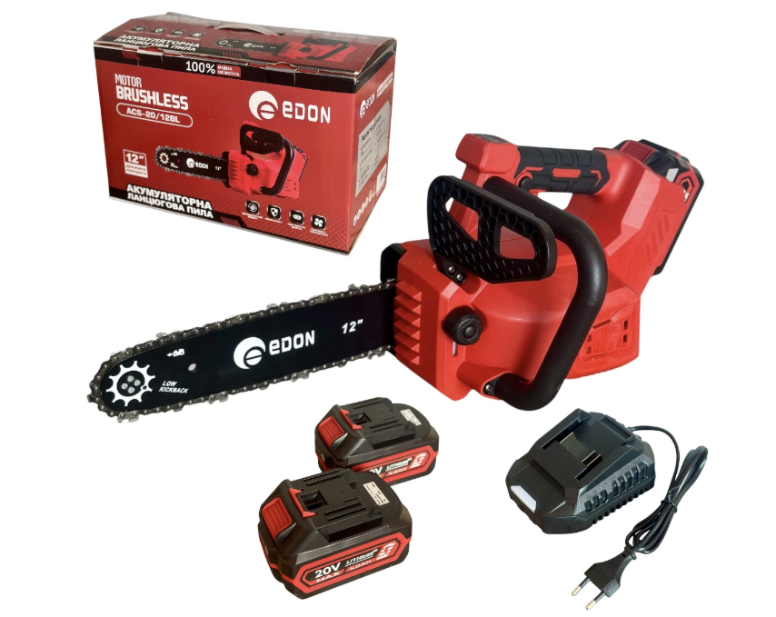 Пила акумуляторна ланцюгова EDON ACS-20/12/12BL 12» 2 акумулятори 20V/4Ah