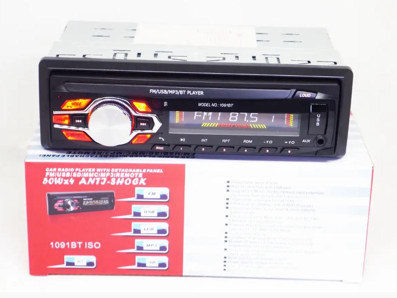 Автомагнітола 1DIN 1091BT Bluetooth MP3 Player/FM/USB/microSD/AUX знімна панель (17497) - фото 6