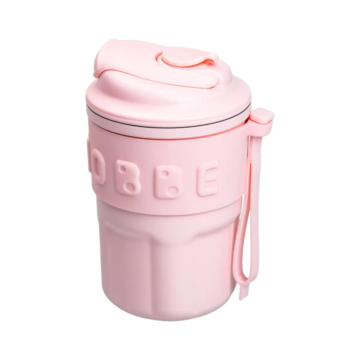 Термочашка Chiobbe з трубочкою та ремінцем 450 мл Рожевий (8-6-4972378)