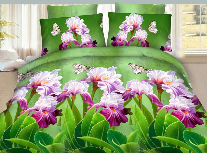 Комплект постельного белья Zastell 003 Ирисы микросатин семейный 2х145х210 Зеленый