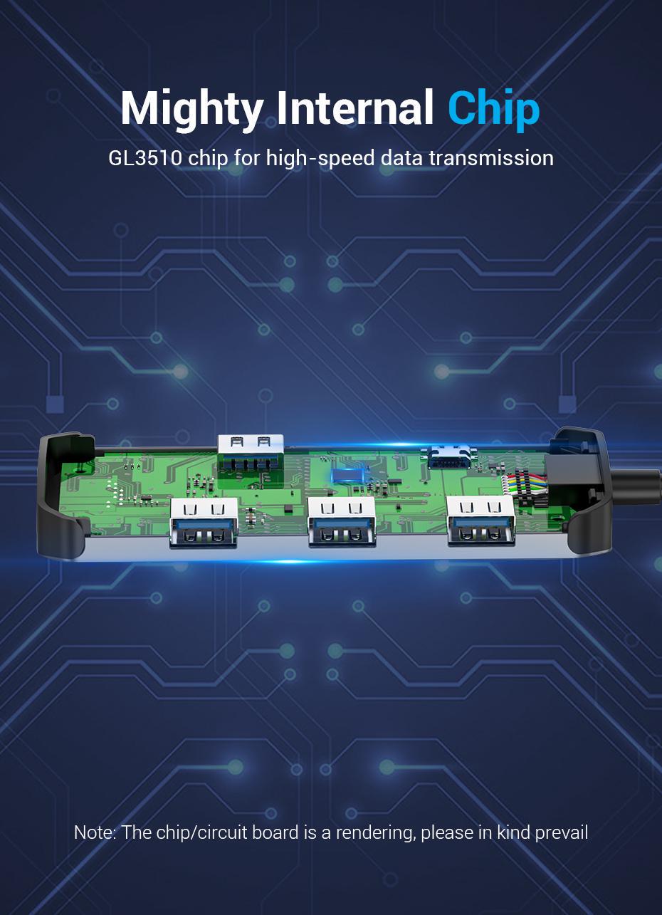 USB-хаб Vention Type-C-4x USB 3.0/Micro-USB/5 Гбит/с USB-C через Micro-B металлический Серый (TNAHB) - фото 8