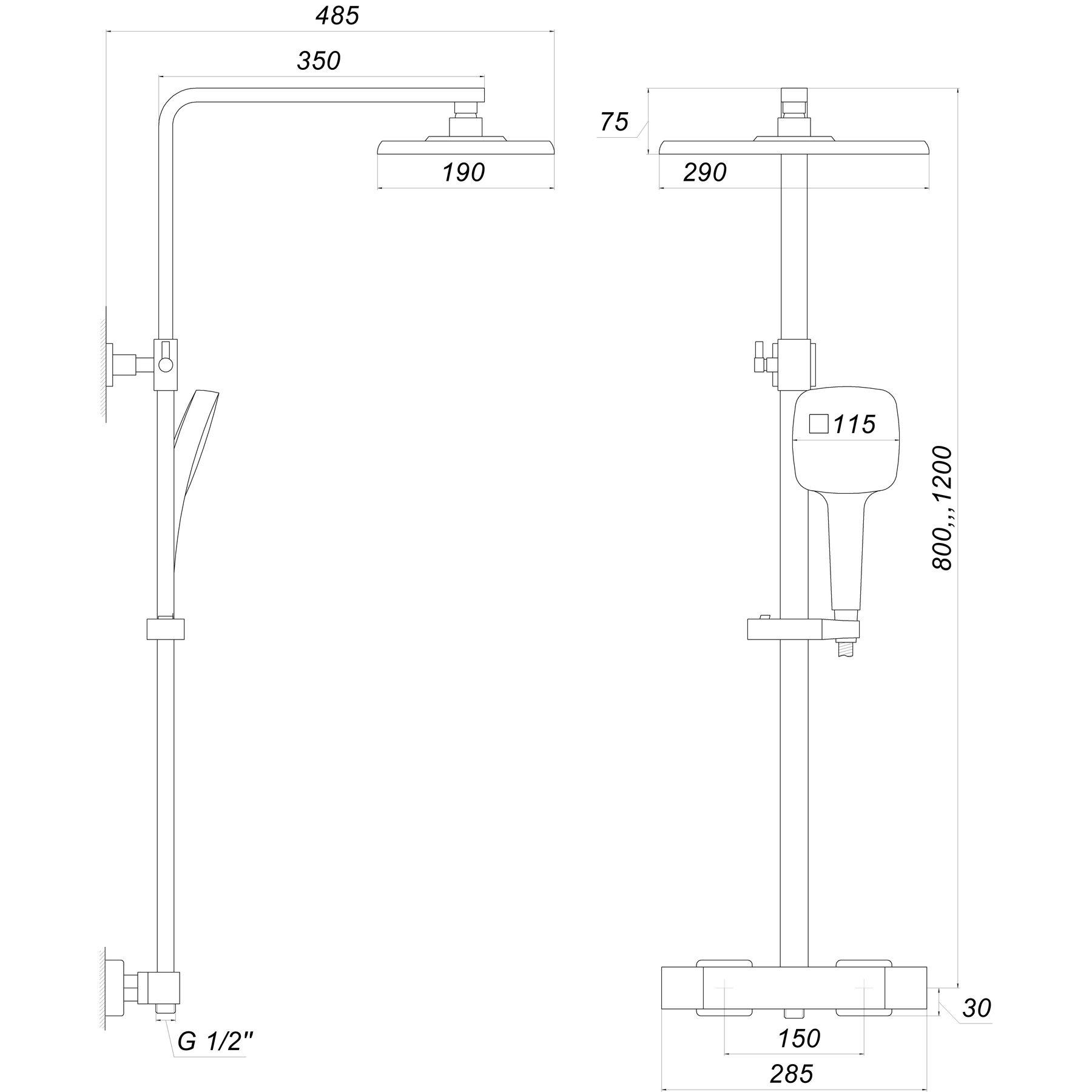 Душова система Globus Lux Termostatic Q GLM-0041-BB з тропічним душем (0017) - фото 5