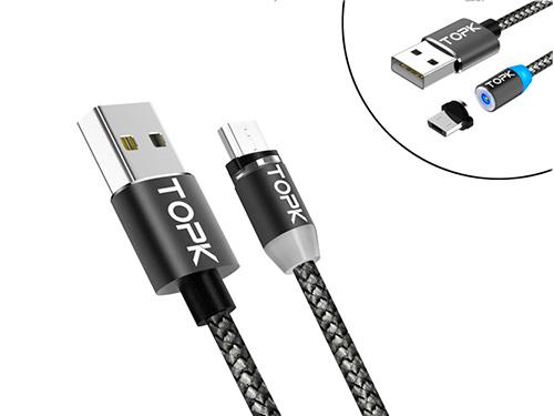 Кабель магнитный TOPK MicroUSB для Samsung/Xiaomi 2.4A 1 м (22fe0cc6) - фото 2