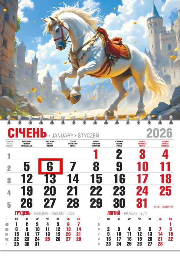 Календар на 2026 р. Офісний економ Казковий кінь